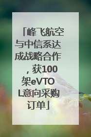 峰飞航空与中信系达成战略合作，获100架eVTOL意向采购订单