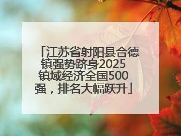 江苏省射阳县合德镇强势跻身2025镇域经济全国500强，排名大幅跃升